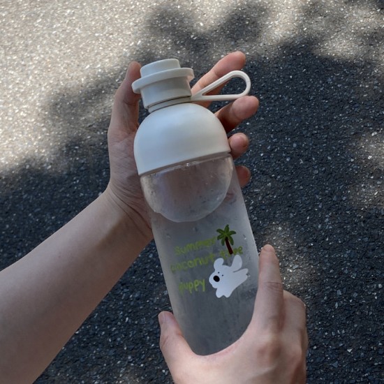 Summer coconut tree puppy double mouth plastic cup  simple cartoon hook shaped sports large capacity cup (600ml).