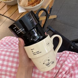 Niche creative cartoon astronaut puppy mug  stylish black and white couple water cup and coffee cup gift.