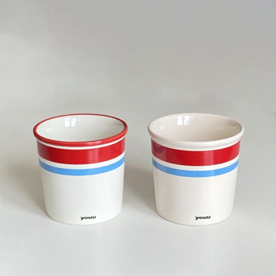 Cute striped blue gaming KT coffee cup  homemade simple cartoon hand painted ceramic flip top mug