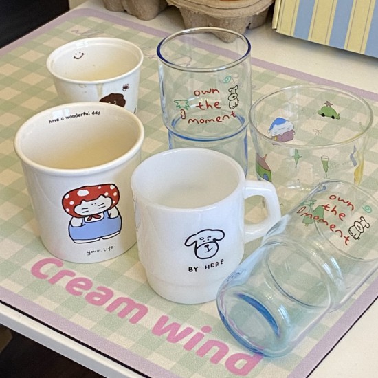 Niche and simple Instagram cartoon koala penguin glass  heat resistant juice cup  coffee cup  280ml couple sized.