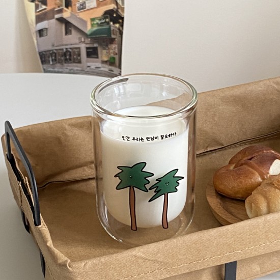 Rustic French floral water cup  refreshing ice blue willow leaf glass  heat resistant juice and milk cup