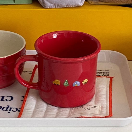 Mangmang's homemade spring cartoon outing puppy mug  ceramic water cup  cute green coffee cup gift with a swoosh.