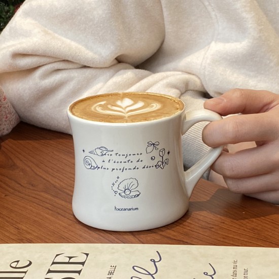 Vintage seaside shell and conch ceramic mug  niche INS slim waist simple coffee cup gift.