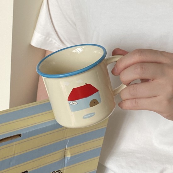 2024 New Year red flip top ceramic mug  simple cartoon car water cup and coffee cup gift