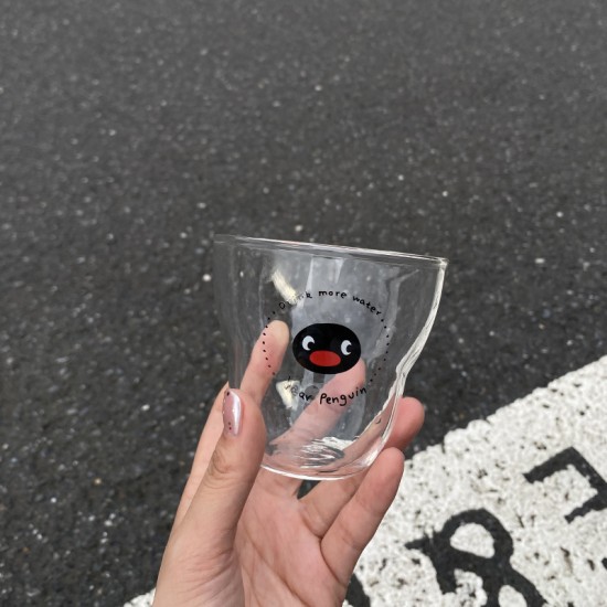 Homemade retro cartoon coconut tree glass  simple vintage style juice cup  cute cold drink cup  double layered cup.