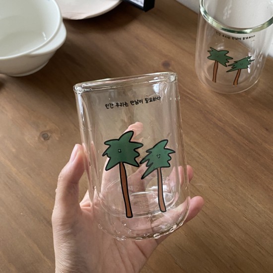 Rustic French floral water cup  refreshing ice blue willow leaf glass  heat resistant juice and milk cup