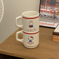 Homemade niche  minimalist blue line puppy mug with flip top  contrasting color  couple's coffee cup and water cup  270ml.