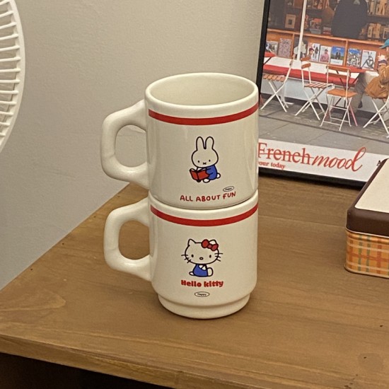 Homemade niche  minimalist blue line puppy mug with flip top  contrasting color  couple's coffee cup and water cup  270ml.