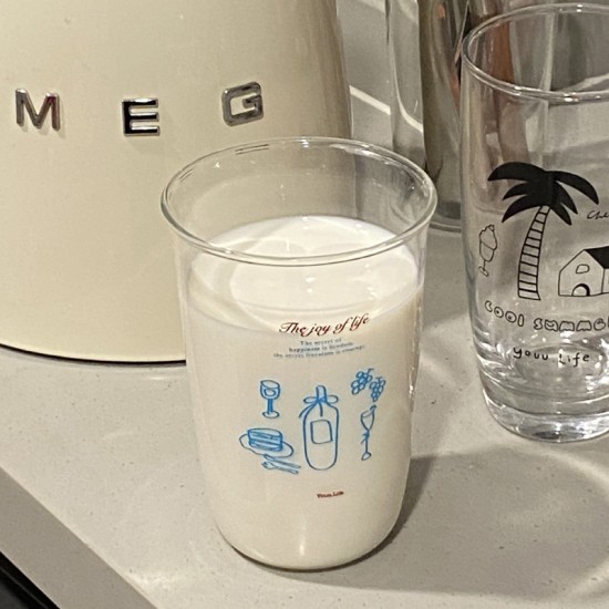 Romantic blue fireworks glass Instagram celebration pink fireworks  large Rongling water cup  simple iced American coffee cup.