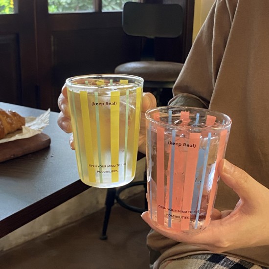 Cute striped red bicycle KT coffee mug  homemade simple cartoon hand painted ceramic flip top mug