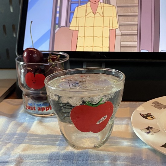 Instagram Cartoon Abstract Fish Glass  Cute Blue Fish  High Resistant Juice and Milk Cup for Couples