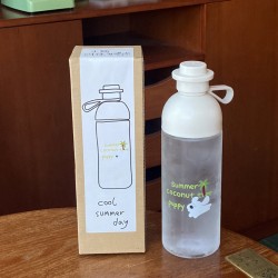 Summer coconut tree puppy double mouth plastic cup  simple cartoon hook shaped sports large capacity cup (600ml).