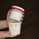 Cute striped blue gaming KT coffee cup  homemade simple cartoon hand painted ceramic flip top mug