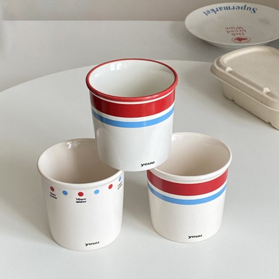 Cute striped blue gaming KT coffee cup  homemade simple cartoon hand painted ceramic flip top mug