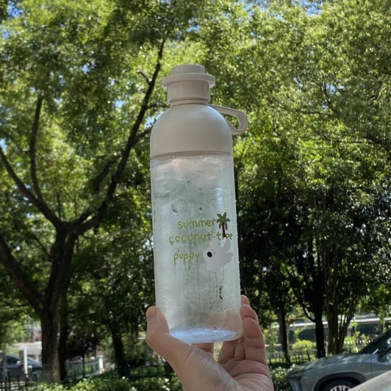 Summer coconut tree puppy double mouth plastic cup  simple cartoon hook shaped sports large capacity cup (600ml).